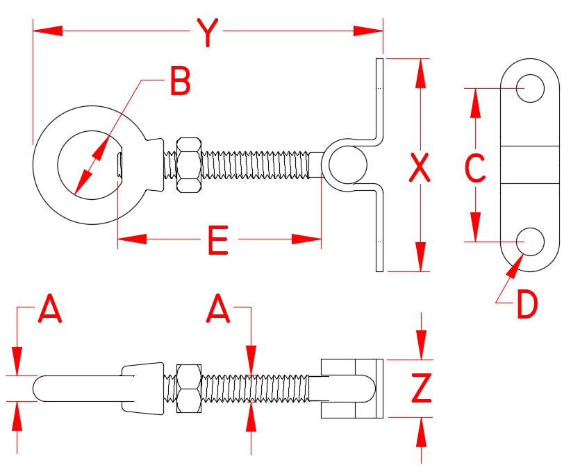 Stainless Steel Wall Toggle Eye, S0320-W, Line Drawing